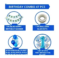 Baby Boy 1St Birthday Theme Decorations Kit Combo (47 Pcs ) Blue Bday Banner, One Number Foil Balloon Set, Glue Dot and 40 Pcs Metallic Balloons-thumb1