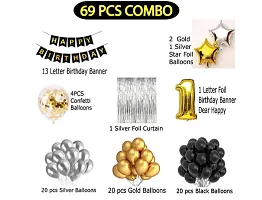 1 Year Decoration Kit 69 Pcs Banner, Golden Confetti, Gold, Silver, Black Metallic, Star Foil Balloon-thumb1