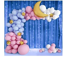 Blue Pink White Balloons Arc With Golden Moon + Golden Star Foil Combo-thumb2