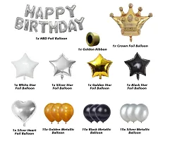 Happy Birthday Banner Decoration Kit - 53 Pcs Set For Boys Husband Balloons Decorations Items Combo With Crown Foil, Metallic Balloons Star Foil Balloon-thumb1