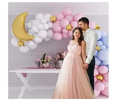 Blue Pink White Balloons Arc With Golden Moon + Golden Star Foil Combo-thumb1