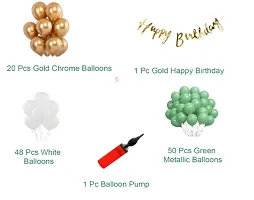 Birthday Decoration Kit 120 Pcs Combo - Gold Birthday Banner + 98 Pc Green White Metallic Balloons + 20 Gold Chrome Balloons With Balloon Pump-thumb1