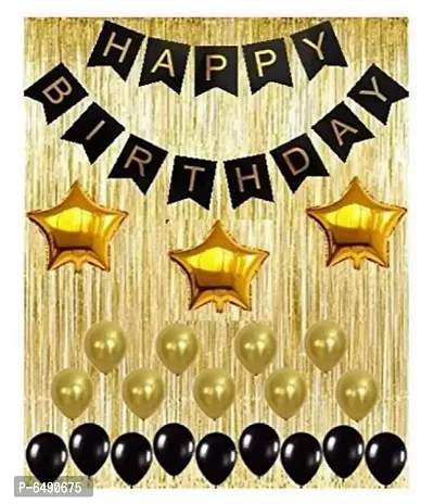 Happy Birthday Balloons Decoration Kit 47 Pcs - Fringe Foil Curtains, Banner and Latex Metallic Balloons