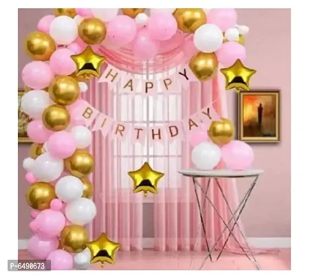 Happy Birthday Balloons Decoration Kit Items 47 Pcs, Golden Star Balloons, Banner and Latex Metallic-thumb0