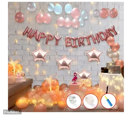 Rose Gold Birthday Decoration Kit-78Pcs Star Foil Balloons With Happy Bday Balloons Banner Led Light And Hand Balloon Pump-thumb0