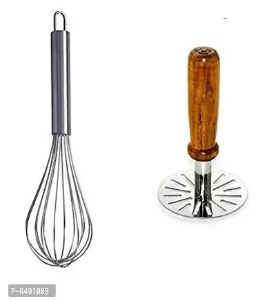 Useful Stainless Steel Potato Masher With Wooden Handle And Egg Whisker-thumb0