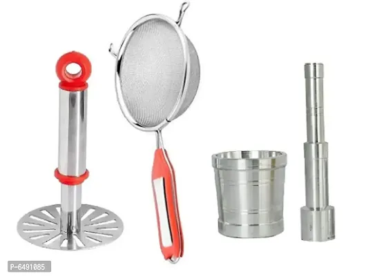 Useful Combo Of Soup Strainer And Aluminium Khal Batta Steel Potato Masher