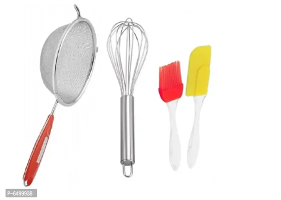 1 Soup Strainer, 1 Egg Beater ( Steel ) ,2 Pcs Silicone Spatula