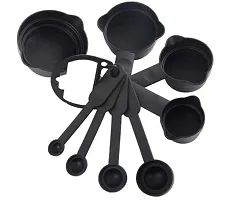 8 Pcs Black Measuring Cups And Spoons Set ( Black) , Silicone Spatula And Brush Set+ Whisk ( Steel)-thumb1