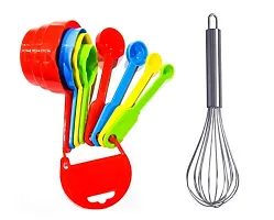 (Multi Color ) 8 Pcs Measuring Cups And Spoons Set, Silicone Spatula And Brush Set+ Whisk ( Steel)-thumb2