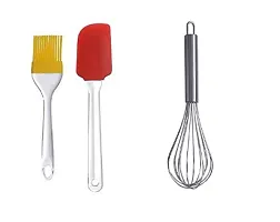 (Multi Color ) 8 Pcs Measuring Cups And Spoons Set, Silicone Spatula And Brush Set+ Whisk ( Steel)-thumb1