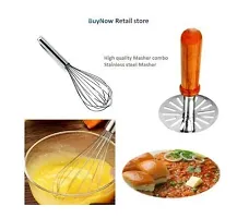 (Wooden Handle) Potato Masher and Egg Whisker (Steel)-thumb1