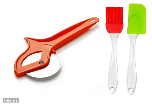 Pizza Cutter and Silicon Spatula and Brush Kitchen Tools Combo