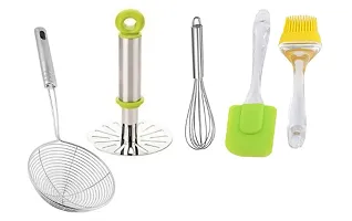 1 Masher 1 Egg Beater Whisker and 1 Deep Fry Strainer  Silicone oil brush spatula-thumb1