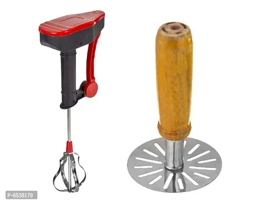 Useful Hand Blender and Potato Masher With Wooden Holder