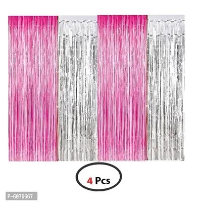 Silver +Pink Metallic Foil Curtain Pack of 4-thumb0