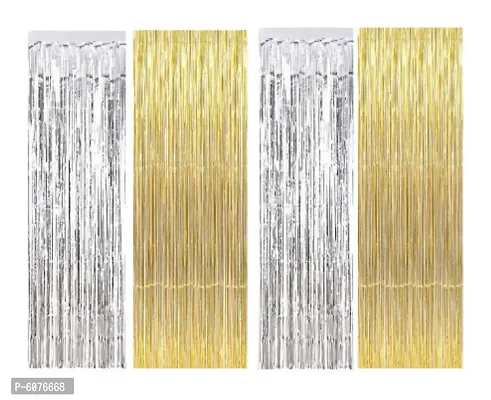 Silver +Golden Metallic Foil Curtain Pack of 4-thumb0