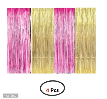 Golden+Pink Metallic Foil Curtain Pack of 4