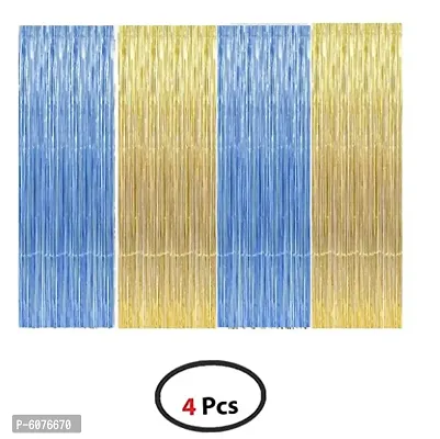 Blue +Golden Metallic Foil Curtain Pack of 4-thumb0