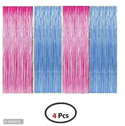 Blue +Pink Metallic Foil Curtain Pack of 4