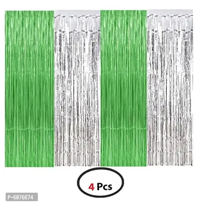 Silver +Green Metallic Foil Curtain Pack of 4-thumb0