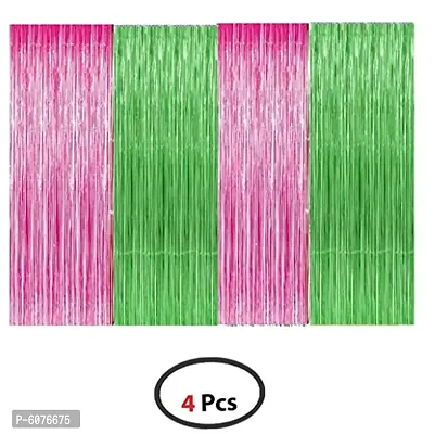 Green +Pink Metallic Foil Curtain Pack of 4