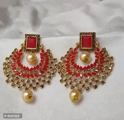 Alluring Alloy Gold Plated Pearl Chandelier Earrings For Women-thumb0