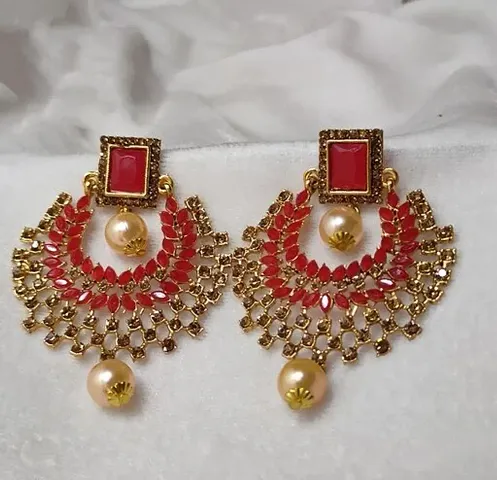 Alluring Alloy Gold Plated Pearl Chandbalis Earrings