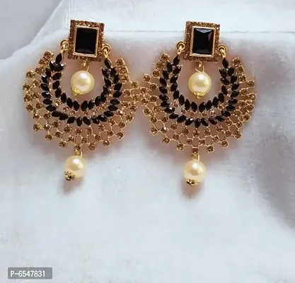 Alluring Alloy Gold Plated Pearl Chandelier Earrings For Women