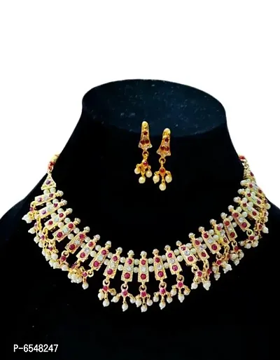 Golden Alloy Bridal Necklace Set Combo for Women-thumb4