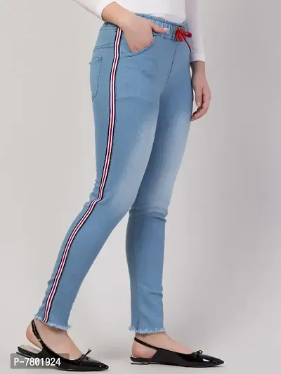 Stretchable Premium Denim Light Blue Side Striped Jogger Jeans | grey jeans, mid waist jogger jeans for girls, plus size, xl,2xl, 3xl, 4xl, Black, Blue, Light blue, Dark blue jeans for women
