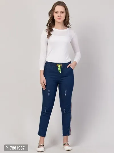 Blue Denim Lycra Side Stripe Jeans   Jeggings For Women-thumb3