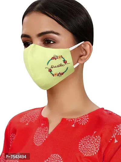 MASQ By Q-One 4 Layer Washable, Reusable, Size Adjustable, Anti-Bacterial (BFE gt;99%) Embroidered Cotton Cloth Face Mask Combo for Women, Girls with Ear Adjusters  1 Detachable Chain (Pack of 3)-thumb2