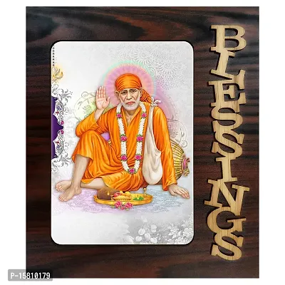 PnF Blessings Hand Crafted Wooden Table with Photo of Sai Baba 22516