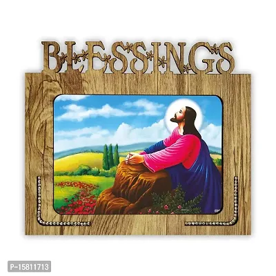 Generic Poster N Frames Decorative Blessings Hand Crafted Wooden Table with Photo of Lord Jesus Size of Photo Frame (5 x 7), Brown, Medium