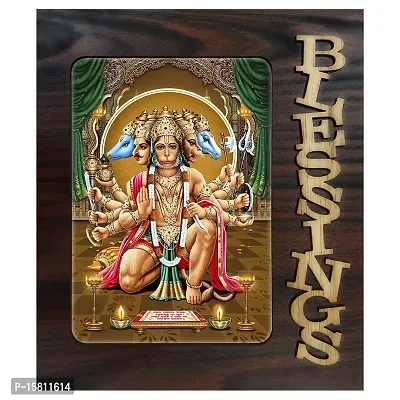 PnF Blessings Hand Crafted Wooden Table with Photo of Panch mukhi Hanuman 20768