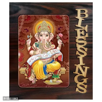 PnF Blessings Hand Crafted Wooden Table with Photo of Ganeshji 22525