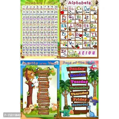 Xpresssion Decor Paper ABC Alphabet, Number 1-100, Month of Year and Days of Week Charts Educational Poster (Multi Color, 12x18 Rolled Paper) Set of 4, Medium-thumb0