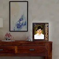 PnF Blessings Hand Crafted Wooden Table with Photo of Bhagat Singh 19733,Multicolour, Medium-thumb1