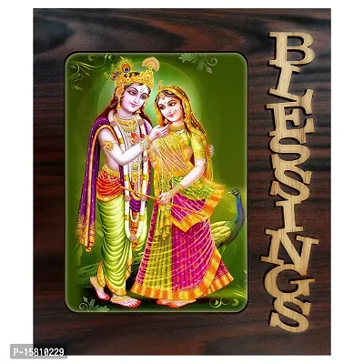 Blessings Hand Crafted Wooden Table with Photo of Radha Krishna 20498