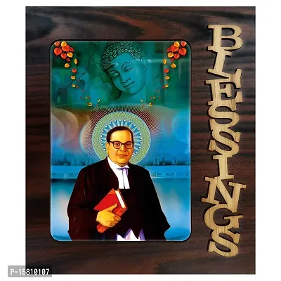 Xpression Decor Decorative Blessings Hand Crafted Wooden Table with Photo of Dr. B. R. Ambedkar 19831- Multicolour, Medium-thumb0