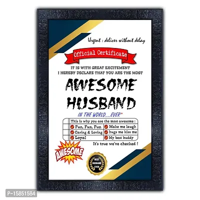 pnf Design Gift for Husband Best Husband Certificate Framed A4 Size with Table Stand and Hanging Hook Wood Photo Frames with Acrylic Sheet (Glass) (10 * 14inch,Multicolour,Synthetic) husband-1-1