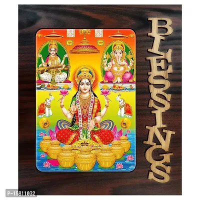 PnF Blessings Hand Crafted Wooden Table with Photo of Diwali Puja (laxmiji, Ganeshji,Saraswatiji) 22411