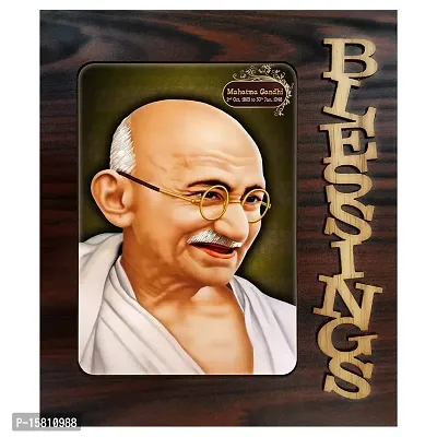 PnF Blessings Hand Crafted Wooden Table with Photo of Mahatma Gandhi 9368