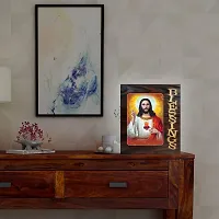 PnF Blessings Hand Crafted Wooden Table with Photo of Lord Jesus 22523-thumb1