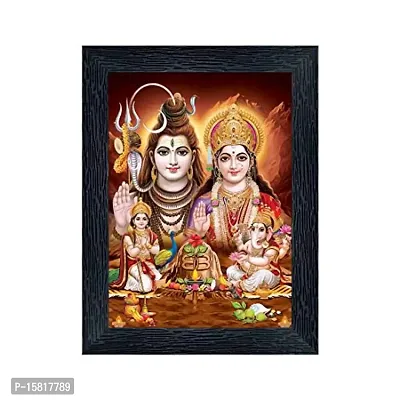 Bhole Nath parivar (Maa Parvati, Ganesh, Kartikey and Shiv Shankar) Religious Wood Photo Frames(photoframe,Multicolour,8x6inch)-20826, Wall Mount