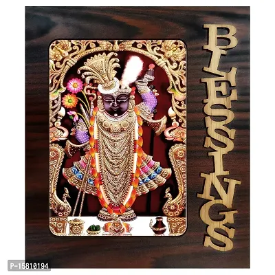 PnF Blessings Hand Crafted Wooden Table with Photo of Shrinathji Temple Nathdwara 22626