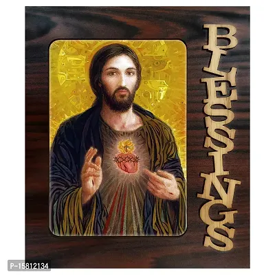 PnF Blessings Hand Crafted Wooden Table with Photo of Lord Jesus 15549