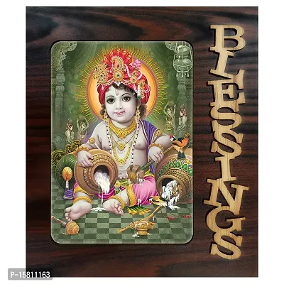 PnF Blessings Hand Crafted Wooden Table with Photo of (Baby) Bal Krishna 22126-thumb0