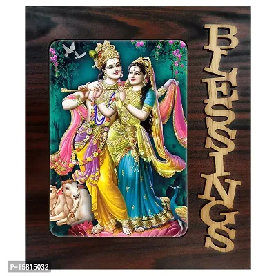 Blessings Hand Crafted Wooden Table with Photo of Radha Krishna 20025